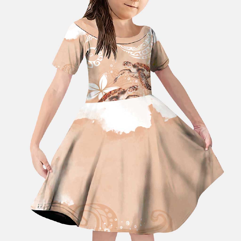 Happy Valentine's Day Polynesia Family Matching Off Shoulder Maxi Dress and Hawaiian Shirt SeaTurtle Couple Polynesian - Desert Sand Color LT14 Daughter's Dress Desert Sand - Polynesian Pride