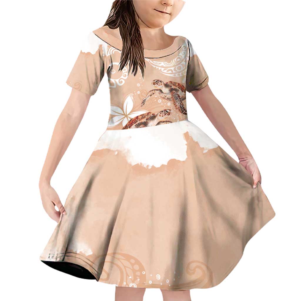 Happy Valentine's Day Polynesia Family Matching Off Shoulder Short Dress and Hawaiian Shirt SeaTurtle Couple Polynesian - Desert Sand Color LT14 Daughter's Dress Desert Sand - Polynesian Pride