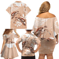 Happy Valentine's Day Polynesia Family Matching Off Shoulder Short Dress and Hawaiian Shirt SeaTurtle Couple Polynesian - Desert Sand Color LT14 - Polynesian Pride