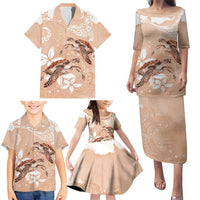 Happy Valentine's Day Polynesia Family Matching Puletasi and Hawaiian Shirt SeaTurtle Couple Polynesian - Desert Sand Color LT14 - Polynesian Pride