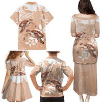 Happy Valentine's Day Polynesia Family Matching Puletasi and Hawaiian Shirt SeaTurtle Couple Polynesian - Desert Sand Color LT14 - Polynesian Pride