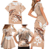 Happy Valentine's Day Polynesia Family Matching Short Sleeve Bodycon Dress and Hawaiian Shirt SeaTurtle Couple Polynesian - Desert Sand Color LT14 - Polynesian Pride