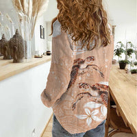 Happy Valentine's Day Polynesia Women Casual Shirt SeaTurtle Couple Polynesian - Desert Sand Color