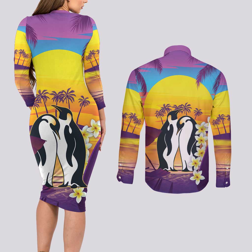 Hawaii Penguin Couple Couples Matching Long Sleeve Bodycon Dress and Long Sleeve Button Shirt You Are My Valentine - Tropical Sunset Vibes LT14 - Polynesian Pride