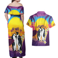 Hawaii Penguin Couple Couples Matching Off Shoulder Maxi Dress and Hawaiian Shirt You Are My Valentine - Tropical Sunset Vibes LT14 - Polynesian Pride