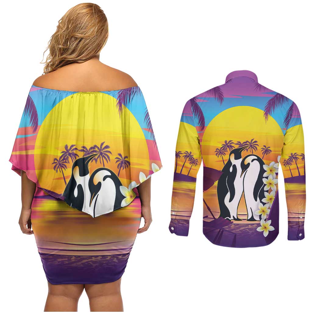 Hawaii Penguin Couple Couples Matching Off Shoulder Short Dress and Long Sleeve Button Shirt You Are My Valentine - Tropical Sunset Vibes LT14 - Polynesian Pride