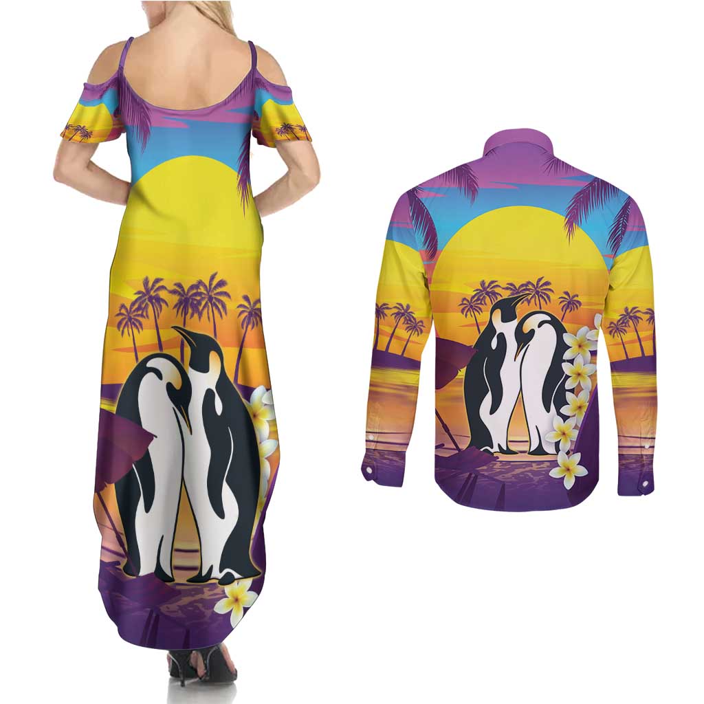 Hawaii Penguin Couple Couples Matching Summer Maxi Dress and Long Sleeve Button Shirt You Are My Valentine - Tropical Sunset Vibes LT14 - Polynesian Pride