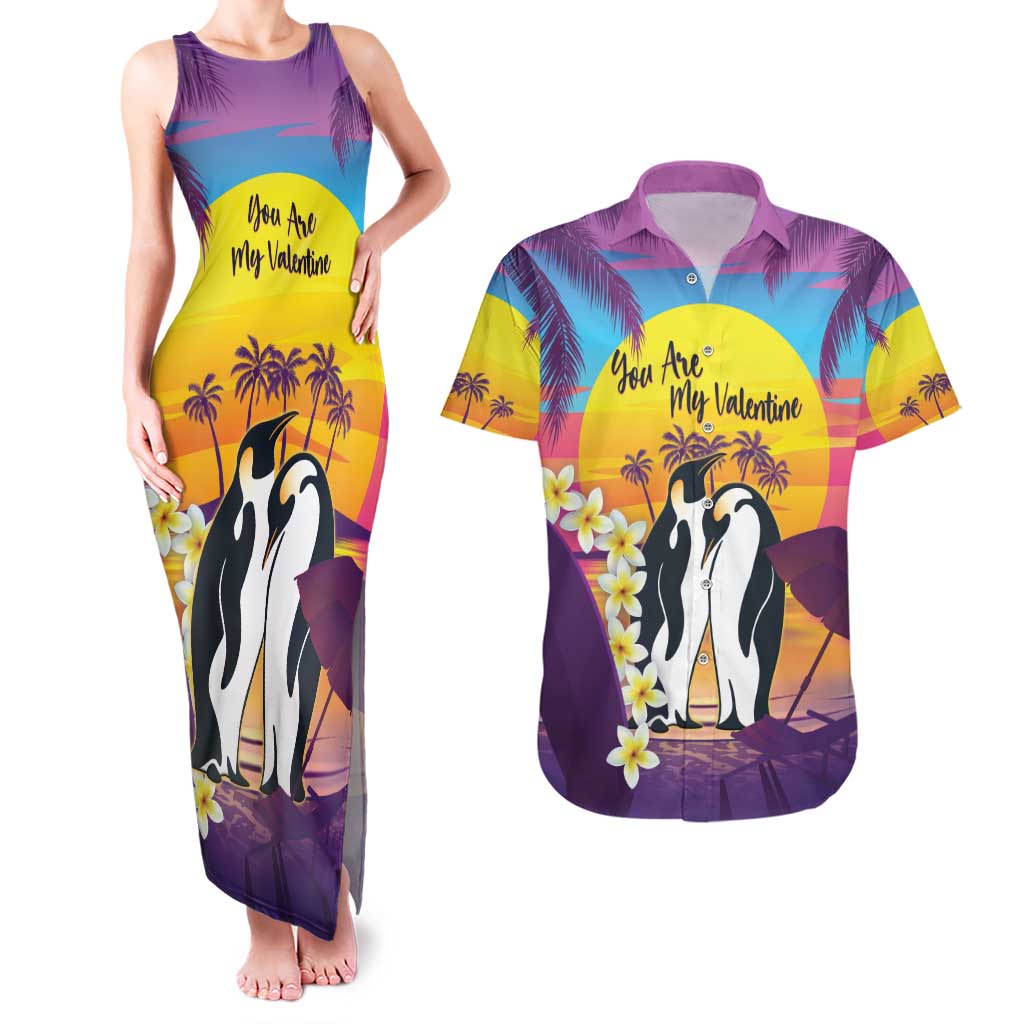 Hawaii Penguin Couple Couples Matching Tank Maxi Dress and Hawaiian Shirt You Are My Valentine - Tropical Sunset Vibes LT14 Purple - Polynesian Pride