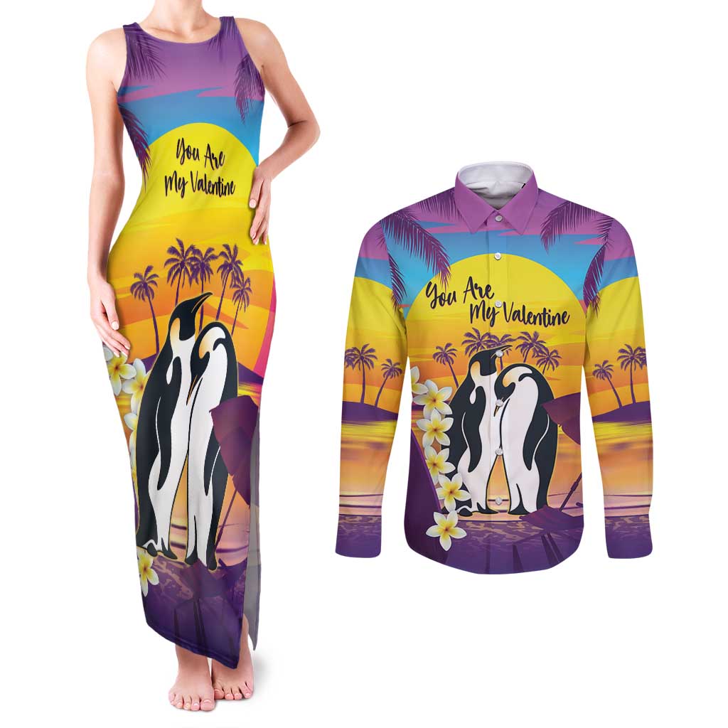 Hawaii Penguin Couple Couples Matching Tank Maxi Dress and Long Sleeve Button Shirt You Are My Valentine - Tropical Sunset Vibes LT14 Purple - Polynesian Pride