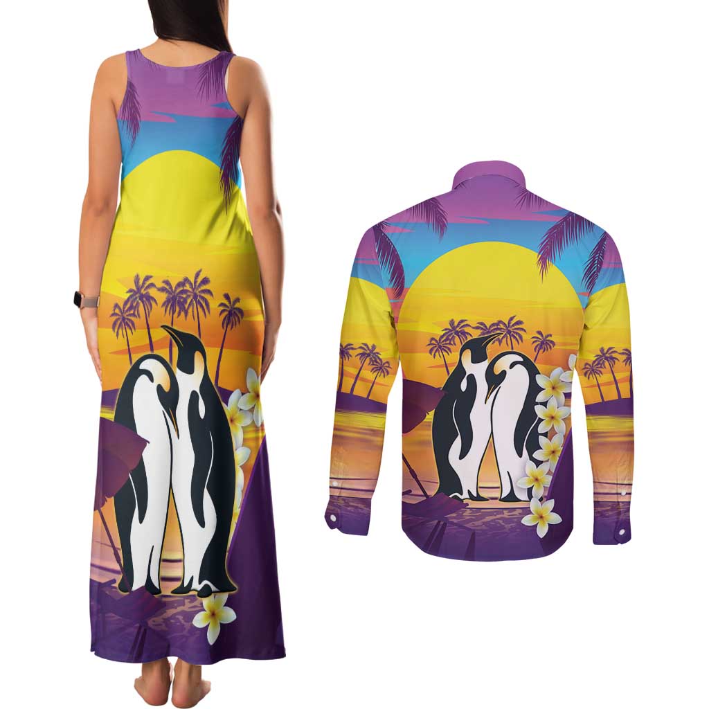 Hawaii Penguin Couple Couples Matching Tank Maxi Dress and Long Sleeve Button Shirt You Are My Valentine - Tropical Sunset Vibes LT14 - Polynesian Pride