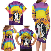 Hawaii Penguin Couple Family Matching Long Sleeve Bodycon Dress and Hawaiian Shirt You Are My Valentine - Tropical Sunset Vibes LT14 - Polynesian Pride