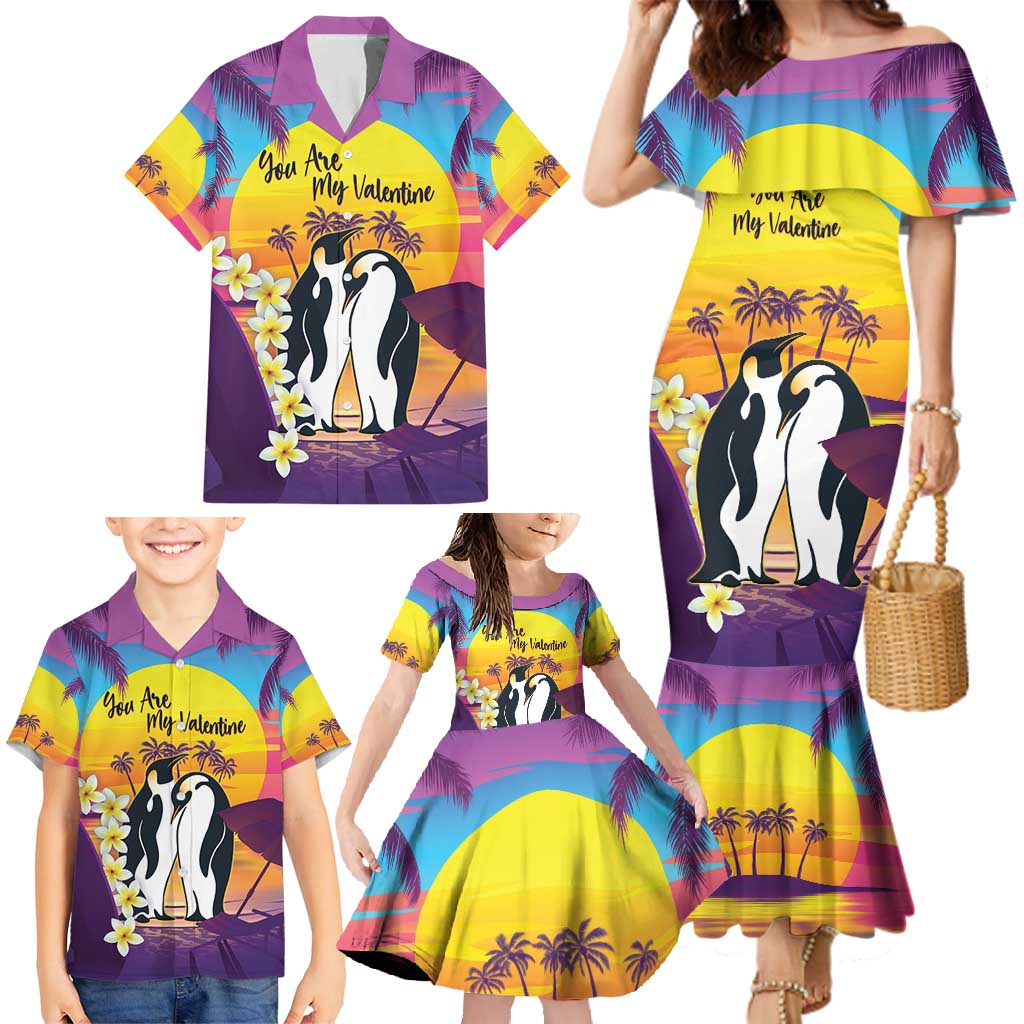 Hawaii Penguin Couple Family Matching Mermaid Dress and Hawaiian Shirt You Are My Valentine - Tropical Sunset Vibes LT14 - Polynesian Pride
