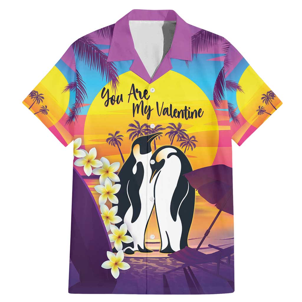 Hawaii Penguin Couple Family Matching Mermaid Dress and Hawaiian Shirt You Are My Valentine - Tropical Sunset Vibes LT14 Dad's Shirt - Short Sleeve Purple - Polynesian Pride
