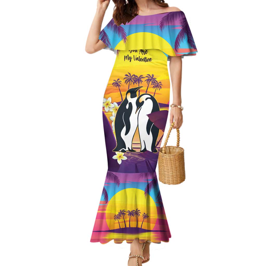 Hawaii Penguin Couple Family Matching Mermaid Dress and Hawaiian Shirt You Are My Valentine - Tropical Sunset Vibes LT14 Mom's Dress Purple - Polynesian Pride