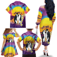 Hawaii Penguin Couple Family Matching Off The Shoulder Long Sleeve Dress and Hawaiian Shirt You Are My Valentine - Tropical Sunset Vibes LT14 - Polynesian Pride