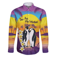 Hawaii Penguin Couple Family Matching Off The Shoulder Long Sleeve Dress and Hawaiian Shirt You Are My Valentine - Tropical Sunset Vibes LT14 Dad's Shirt - Long Sleeve Purple - Polynesian Pride