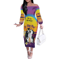 Hawaii Penguin Couple Family Matching Off The Shoulder Long Sleeve Dress and Hawaiian Shirt You Are My Valentine - Tropical Sunset Vibes LT14 Mom's Dress Purple - Polynesian Pride