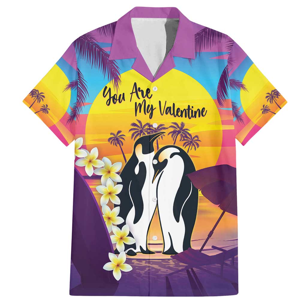 Hawaii Penguin Couple Family Matching Puletasi and Hawaiian Shirt You Are My Valentine - Tropical Sunset Vibes LT14 Dad's Shirt - Short Sleeve Purple - Polynesian Pride