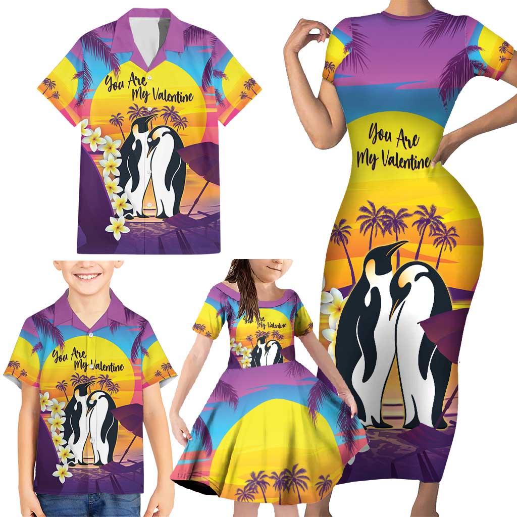 Hawaii Penguin Couple Family Matching Short Sleeve Bodycon Dress and Hawaiian Shirt You Are My Valentine - Tropical Sunset Vibes LT14 - Polynesian Pride