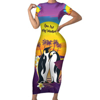 Hawaii Penguin Couple Family Matching Short Sleeve Bodycon Dress and Hawaiian Shirt You Are My Valentine - Tropical Sunset Vibes LT14 Mom's Dress Purple - Polynesian Pride