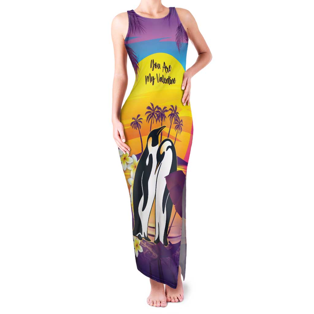 Hawaii Penguin Couple Family Matching Tank Maxi Dress and Hawaiian Shirt You Are My Valentine - Tropical Sunset Vibes LT14 Mom's Dress Purple - Polynesian Pride