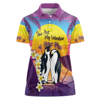 Hawaii Penguin Couple Women Polo Shirt You Are My Valentine - Tropical Sunset Vibes LT14 Female Purple - Polynesian Pride
