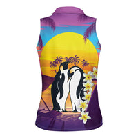 Hawaii Penguin Couple Women Sleeveless Polo Shirt You Are My Valentine - Tropical Sunset Vibes