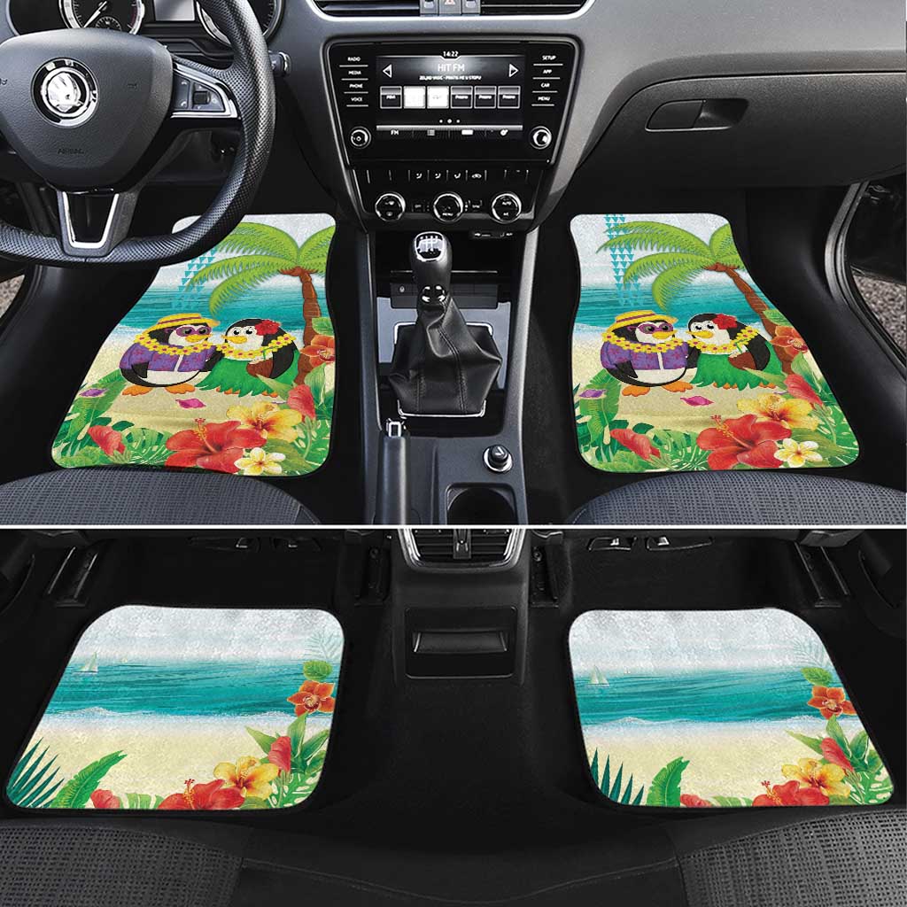Hawaii Penguin Couple Car Mats Hawaiian Kakau - Tropical Summer Vibes LT14 Set 4pcs Cyan - Polynesian Pride