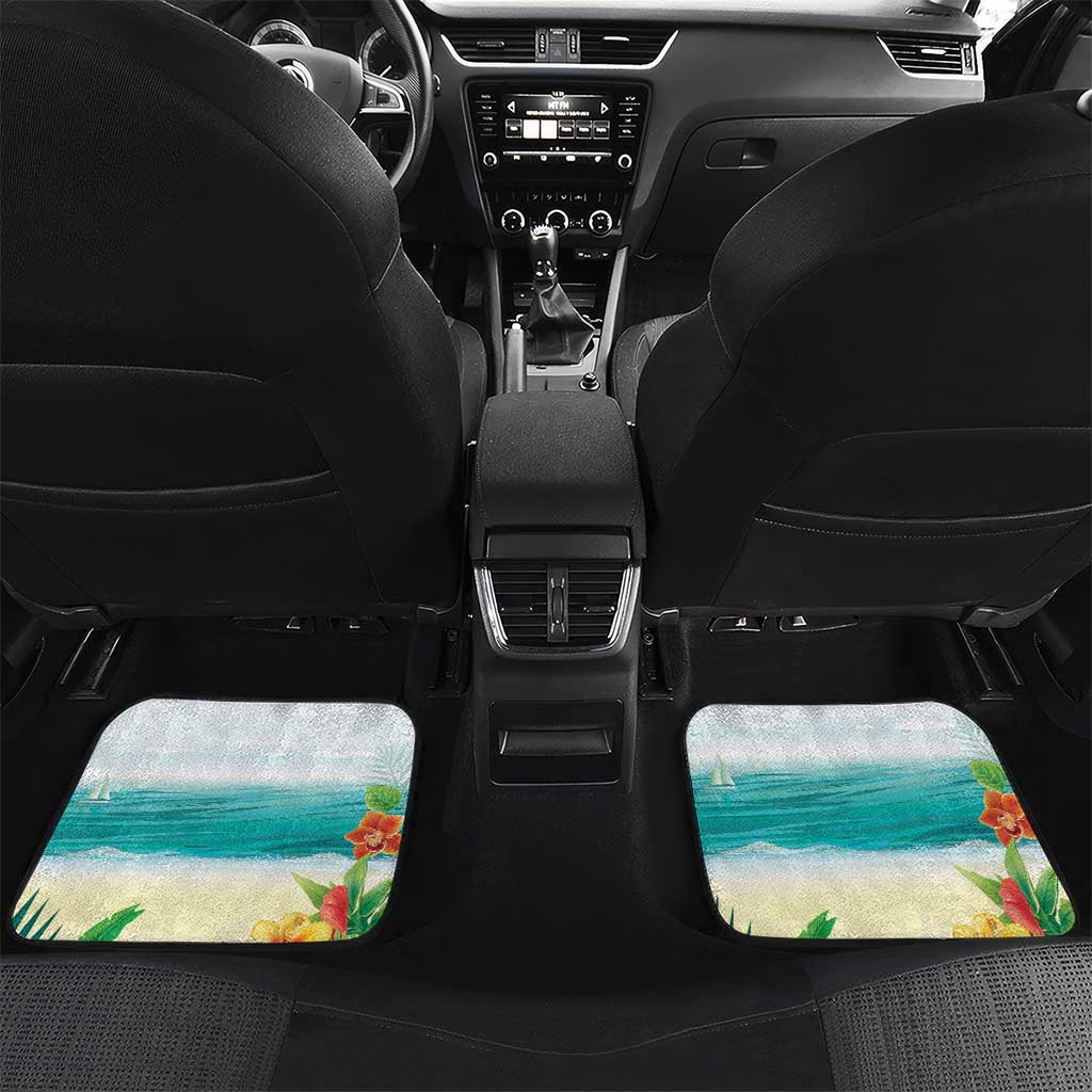 Hawaii Penguin Couple Car Mats Hawaiian Kakau - Tropical Summer Vibes LT14 Set 2pcs - Back Cyan - Polynesian Pride