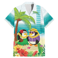 Hawaii Penguin Couple Family Matching Mermaid Dress and Hawaiian Shirt Hawaiian Kakau - Tropical Summer Vibes LT14 Dad's Shirt - Short Sleeve Cyan - Polynesian Pride