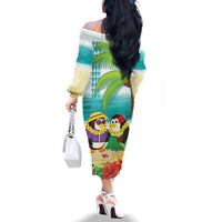Hawaii Penguin Couple Family Matching Off The Shoulder Long Sleeve Dress and Hawaiian Shirt Hawaiian Kakau - Tropical Summer Vibes LT14 - Polynesian Pride