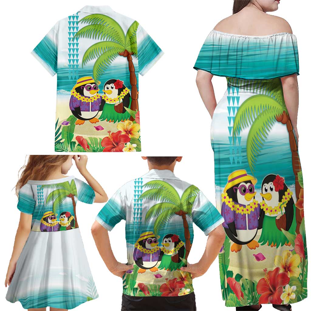 Hawaii Penguin Couple Family Matching Off Shoulder Maxi Dress and Hawaiian Shirt Hawaiian Kakau - Tropical Summer Vibes LT14 - Polynesian Pride