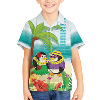 Hawaii Penguin Couple Family Matching Off Shoulder Maxi Dress and Hawaiian Shirt Hawaiian Kakau - Tropical Summer Vibes LT14 Son's Shirt Cyan - Polynesian Pride