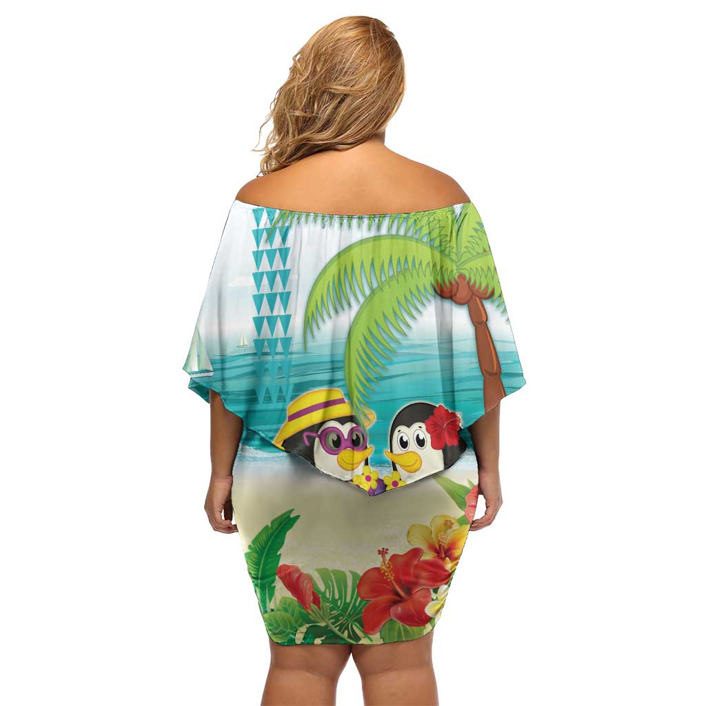 Hawaii Penguin Couple Family Matching Off Shoulder Short Dress and Hawaiian Shirt Hawaiian Kakau - Tropical Summer Vibes LT14 - Polynesian Pride
