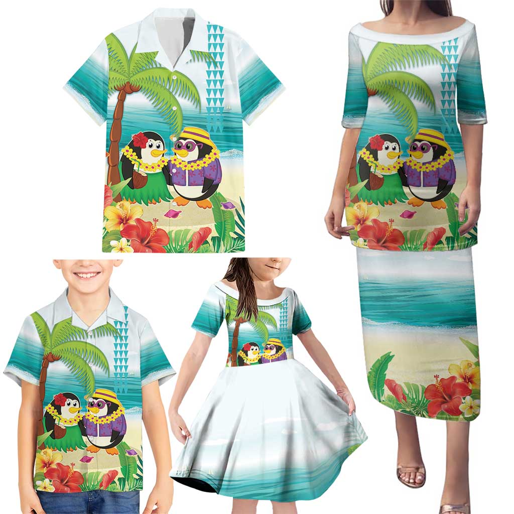 Hawaii Penguin Couple Family Matching Puletasi and Hawaiian Shirt Hawaiian Kakau - Tropical Summer Vibes LT14 - Polynesian Pride