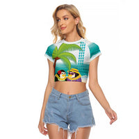 Hawaii Penguin Couple Raglan Cropped T Shirt Hawaiian Kakau - Tropical Summer Vibes