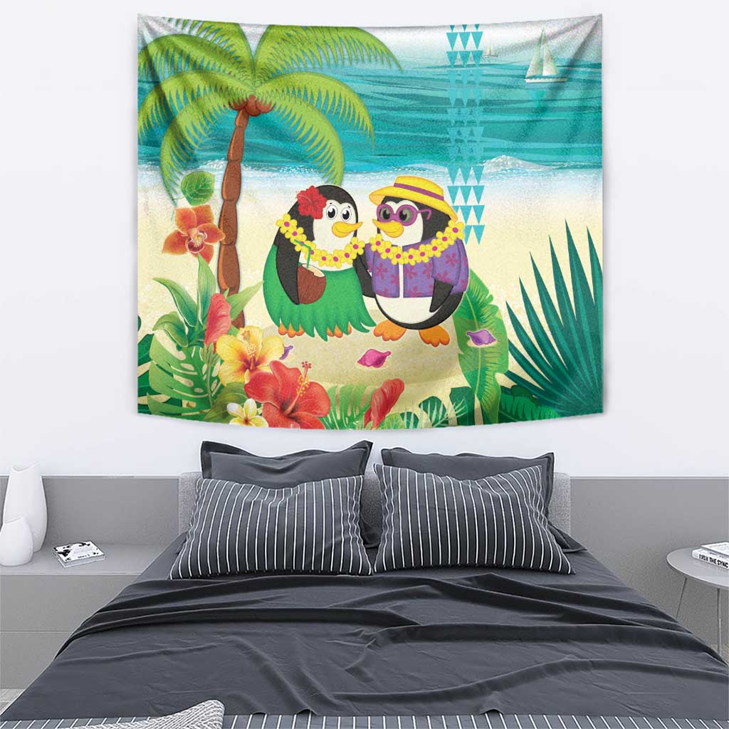 Hawaii Penguin Couple Tapestry Hawaiian Kakau - Tropical Summer Vibes LT14 - Polynesian Pride