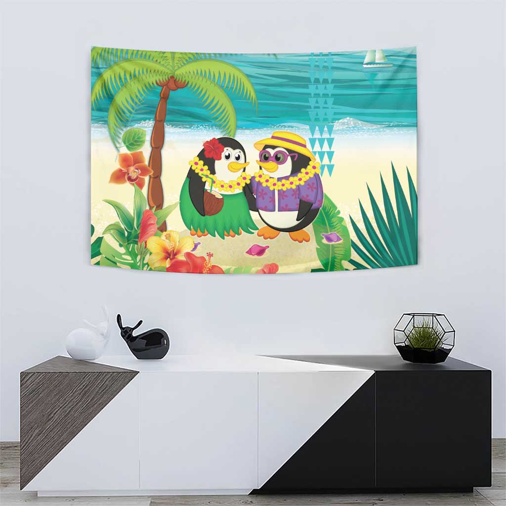 Hawaii Penguin Couple Tapestry Hawaiian Kakau - Tropical Summer Vibes LT14 - Polynesian Pride