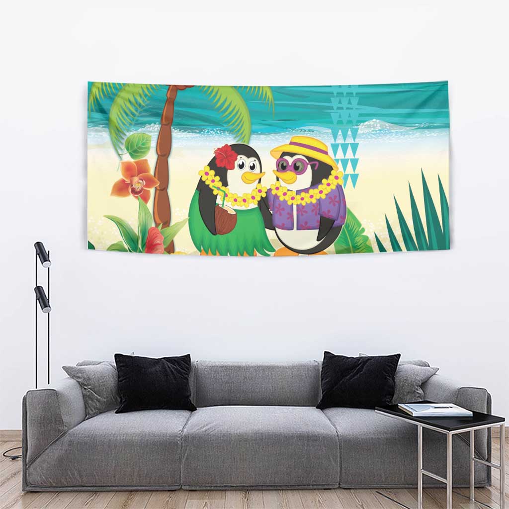 Hawaii Penguin Couple Tapestry Hawaiian Kakau - Tropical Summer Vibes LT14 - Polynesian Pride