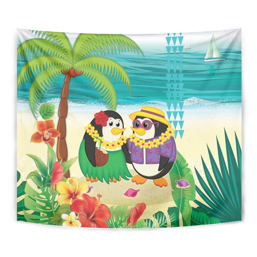 Hawaii Penguin Couple Tapestry Hawaiian Kakau - Tropical Summer Vibes LT14 - Polynesian Pride