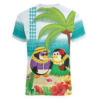 Hawaii Penguin Couple Women V-Neck T-Shirt Hawaiian Kakau - Tropical Summer Vibes