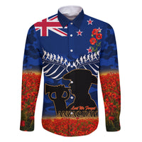 New Zealand ANZAC Day Family Matching Off Shoulder Long Sleeve Dress and Hawaiian Shirt 25 April Last Post Camouflage With Poppies LT14 Dad's Shirt - Long Sleeve Blue - Polynesian Pride