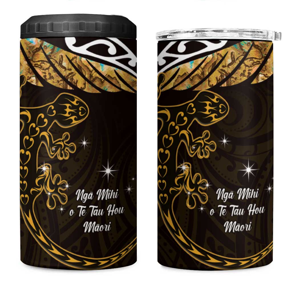 New Zealand Matariki 4 in 1 Can Cooler Tumbler Maori New Year Silver Fern And Lizard - Gold LT14 One Size: 16 oz Gold - Polynesian Pride