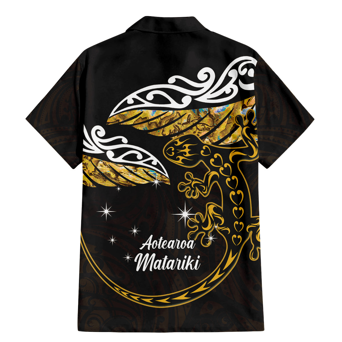 New Zealand Matariki Family Matching Mermaid Dress and Hawaiian Shirt Maori New Year Silver Fern And Lizard - Gold LT14 - Polynesian Pride