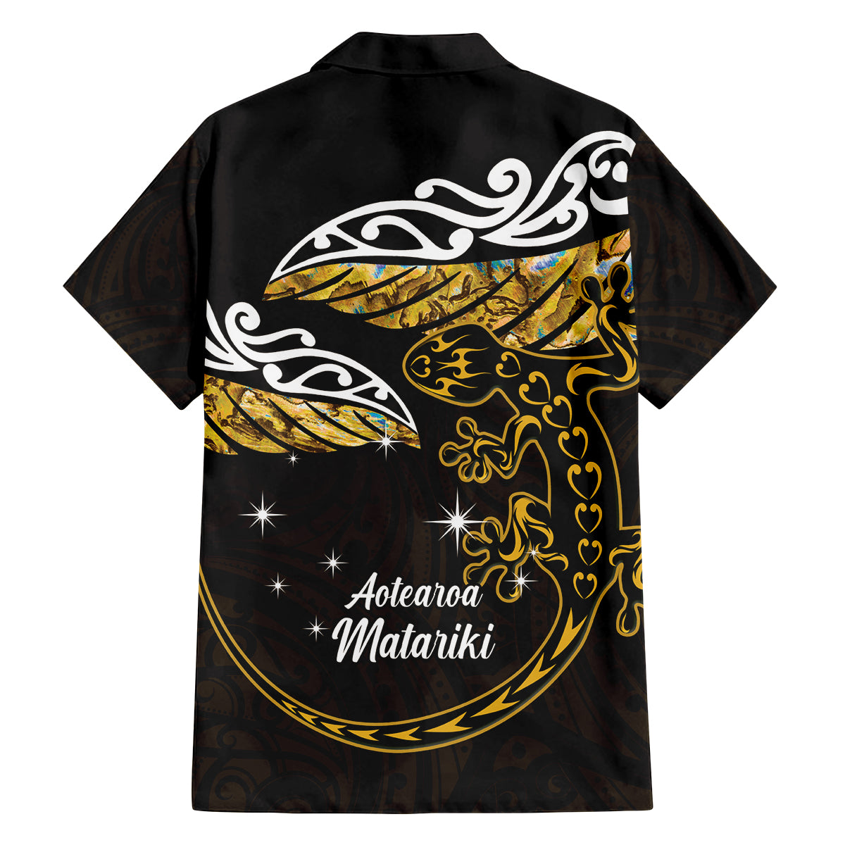 New Zealand Matariki Family Matching Off Shoulder Maxi Dress and Hawaiian Shirt Maori New Year Silver Fern And Lizard - Gold LT14 - Polynesian Pride