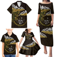 New Zealand Matariki Family Matching Puletasi and Hawaiian Shirt Maori New Year Silver Fern And Lizard - Gold LT14 - Polynesian Pride