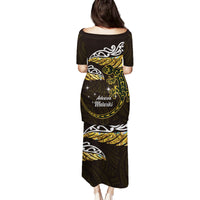 New Zealand Matariki Family Matching Puletasi and Hawaiian Shirt Maori New Year Silver Fern And Lizard - Gold LT14 - Polynesian Pride
