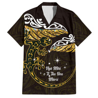 New Zealand Matariki Family Matching Short Sleeve Bodycon Dress and Hawaiian Shirt Maori New Year Silver Fern And Lizard - Gold LT14 Dad's Shirt - Short Sleeve Gold - Polynesian Pride
