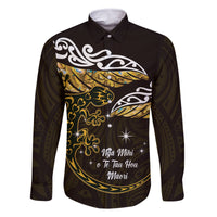 New Zealand Matariki Family Matching Summer Maxi Dress and Hawaiian Shirt Maori New Year Silver Fern And Lizard - Gold LT14 Dad's Shirt - Long Sleeve Gold - Polynesian Pride