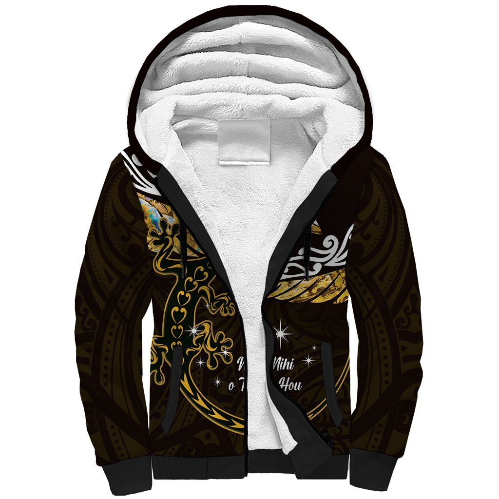 New Zealand Matariki Sherpa Hoodie Maori New Year Silver Fern And Lizard - Gold LT14 Unisex Gold - Polynesian Pride